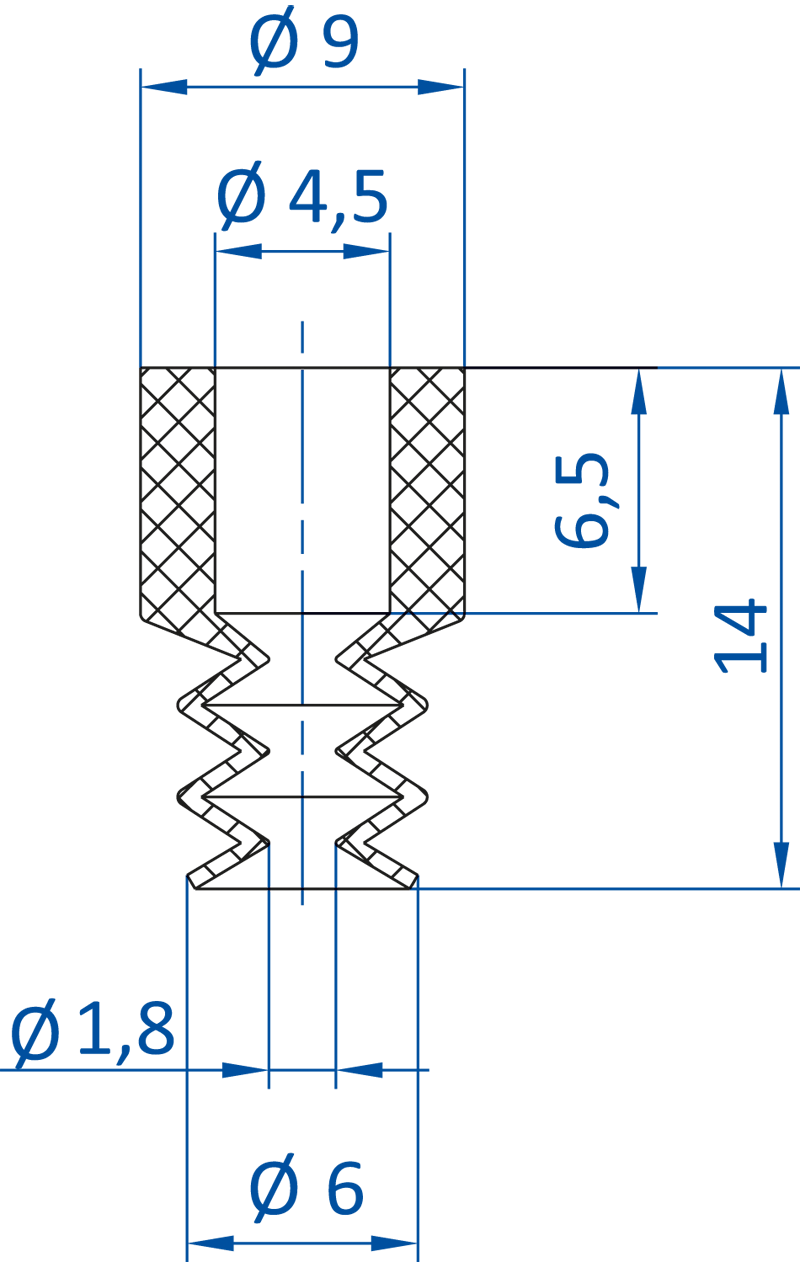 Размеры сильфонной вакуумной присоски FIPA серии SKT-B2 21.007.147